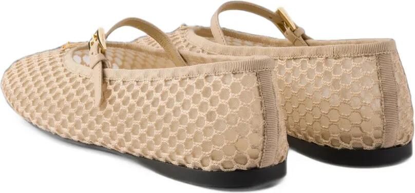 Prada Mesh ballerina's met logoplakkaat Beige - Foto 4