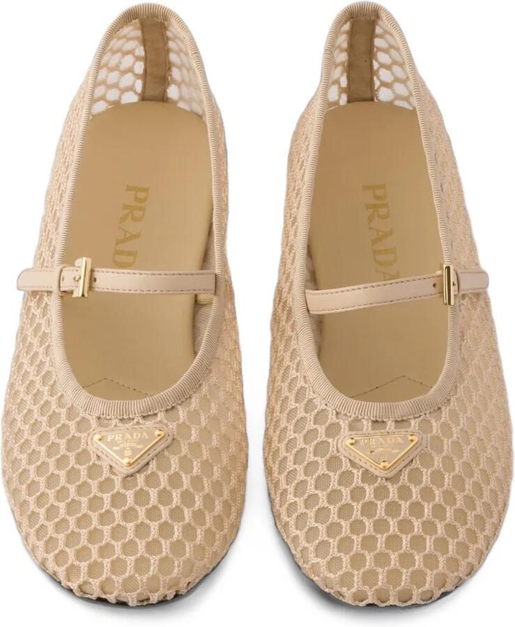 Prada Mesh ballerina's met logoplakkaat Beige - Foto 2
