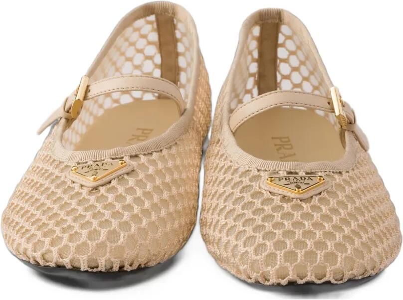Prada Mesh ballerina's met logoplakkaat Beige - Foto 3