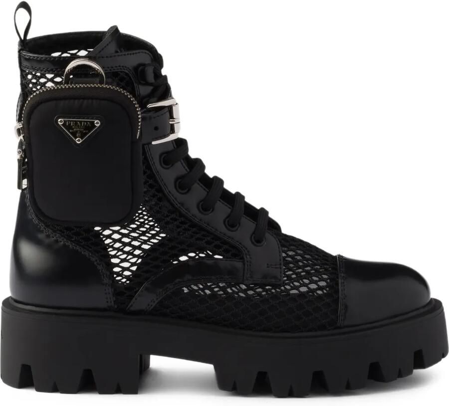 Prada Mesh combat boots met afneembare buidel Zwart
