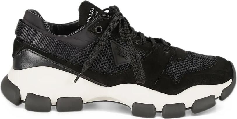Prada mesh-fabric and suede sneakers Zwart