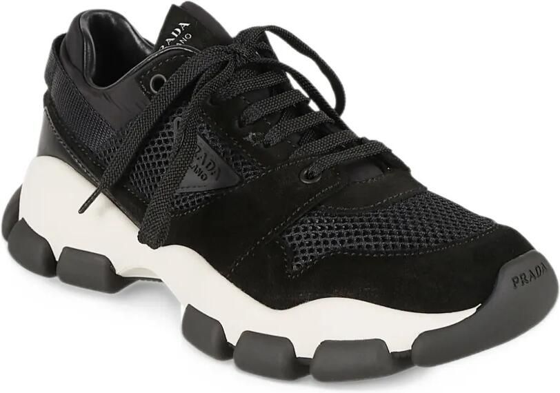 Prada mesh-fabric and suede sneakers Zwart - Foto 2