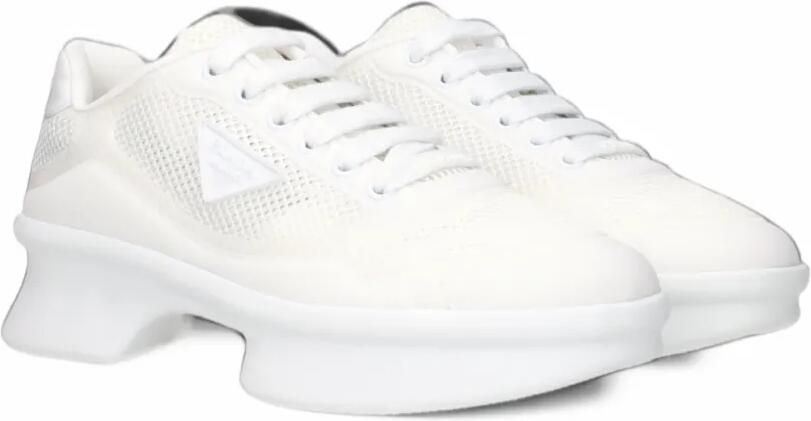 Prada mesh-panelled logo-plaque sneakers Wit - Foto 4