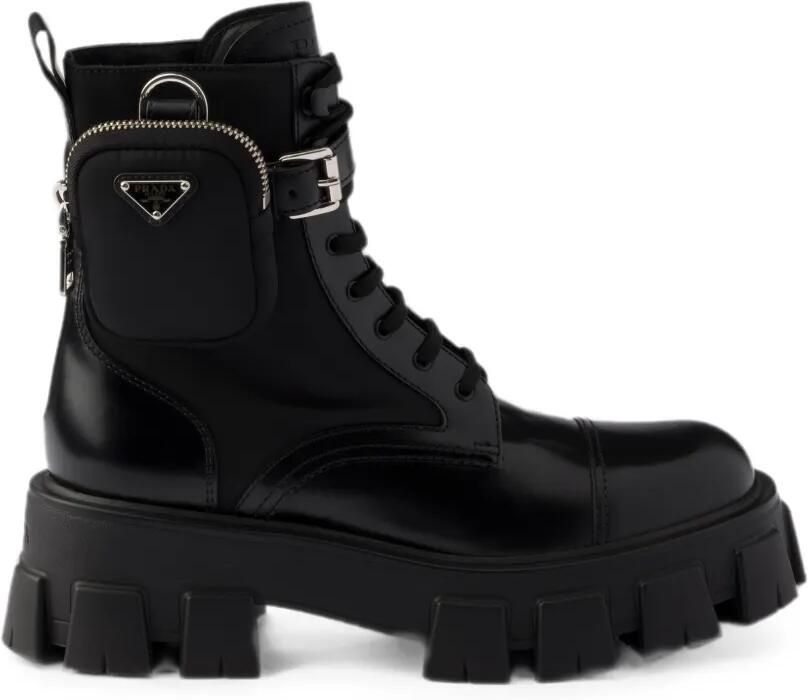 Prada Monolith leren en Re-Nylon laarzen met buidel Zwart