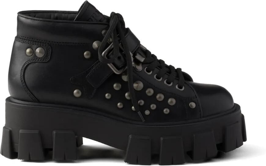 Prada Monolith leren laarzen met studs Zwart