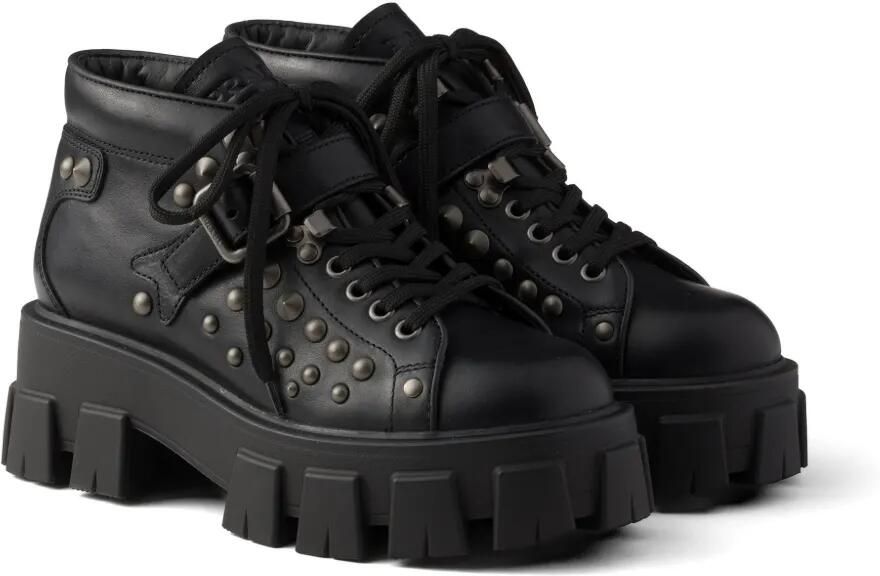 Prada Monolith leren laarzen met studs Zwart - Foto 5