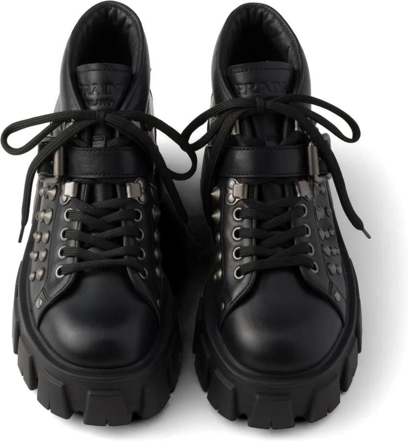 Prada Monolith leren laarzen met studs Zwart - Foto 2