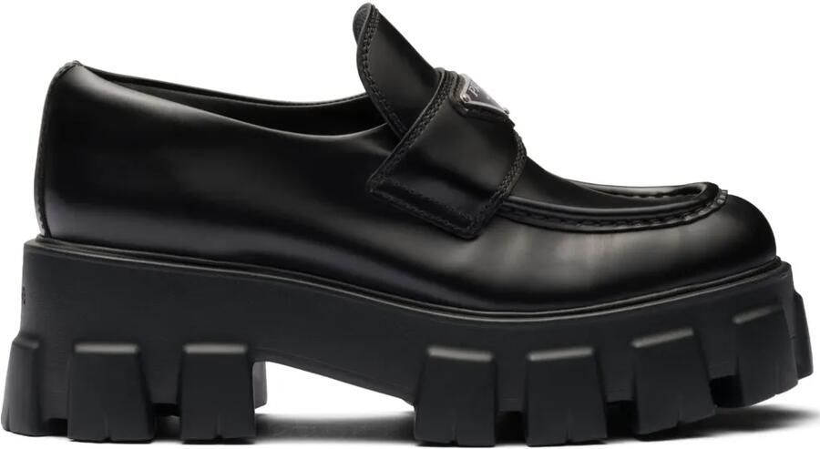 Prada Moonlith geborstelde leren loafers Zwart