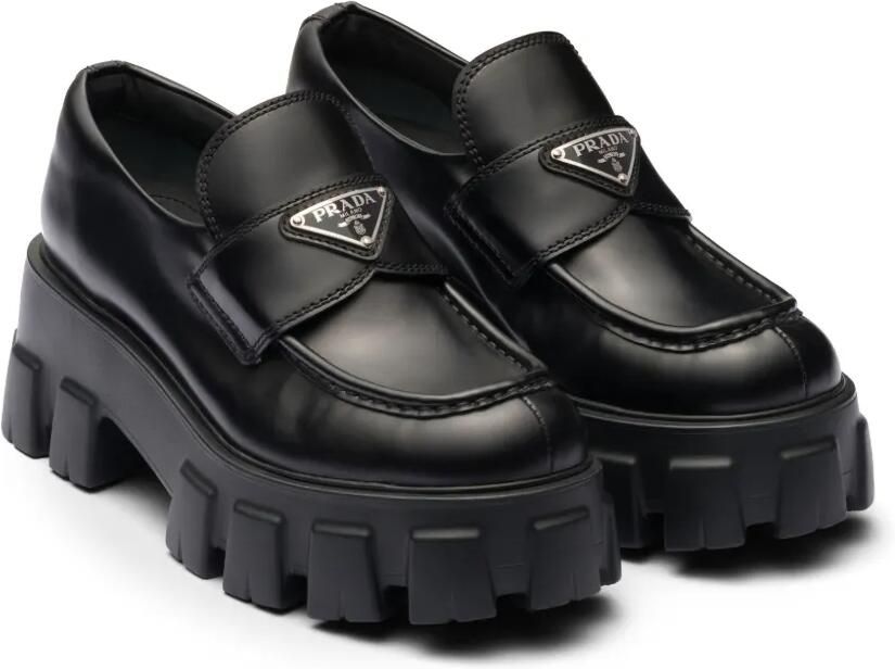 Prada Moonlith geborstelde leren loafers Zwart - Foto 4
