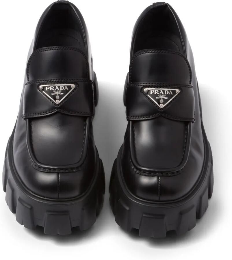 Prada Moonlith geborstelde leren loafers Zwart - Foto 2