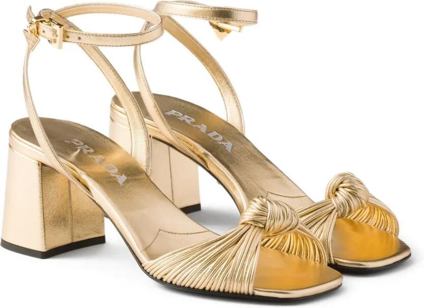 Prada Mordoré leren sandalen met hak Goud - Foto 4