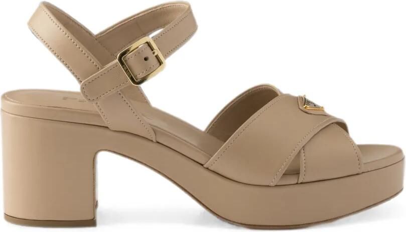 Prada Nappa leren sandalen met plateauzool Beige