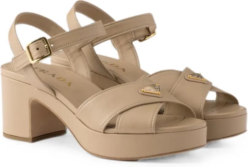 Prada Nappa leren sandalen met plateauzool Beige - Foto 4