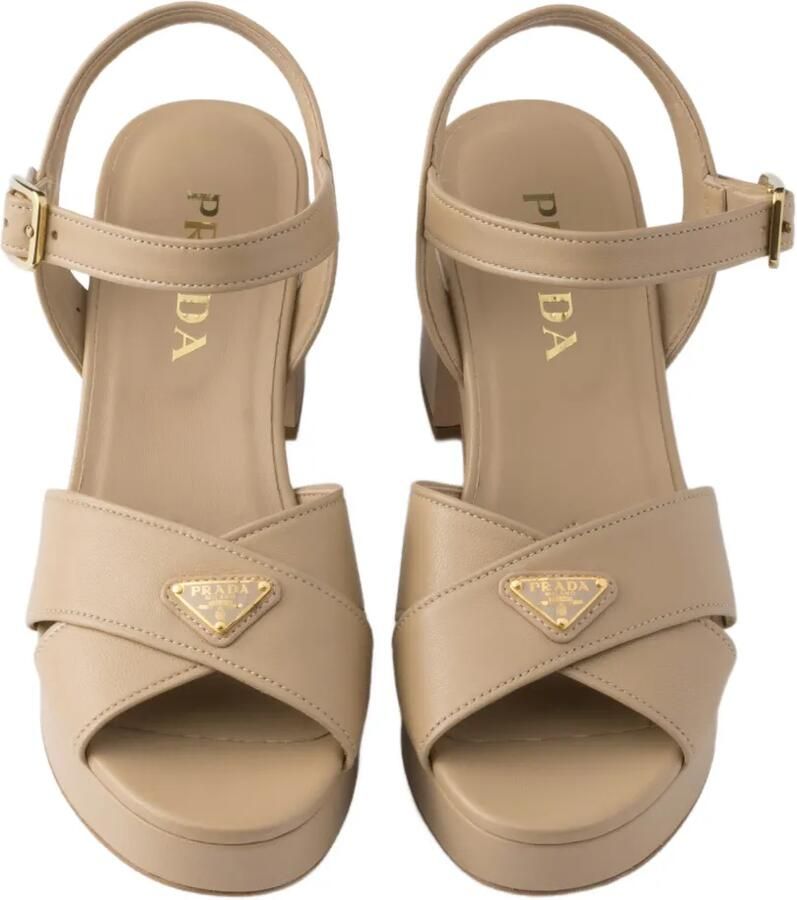 Prada Nappa leren sandalen met plateauzool Beige - Foto 3