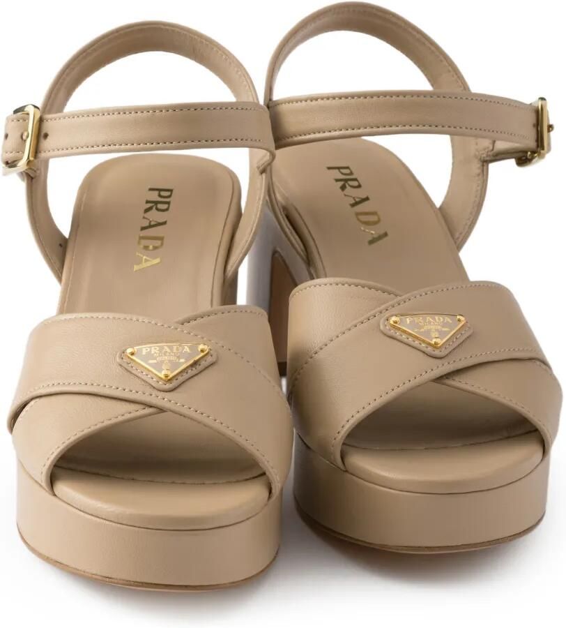 Prada Nappa leren sandalen met plateauzool Beige - Foto 2