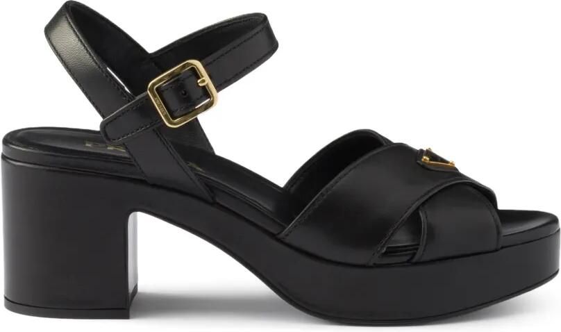 Prada Nappa leren sandalen met plateauzool Zwart - Foto 4