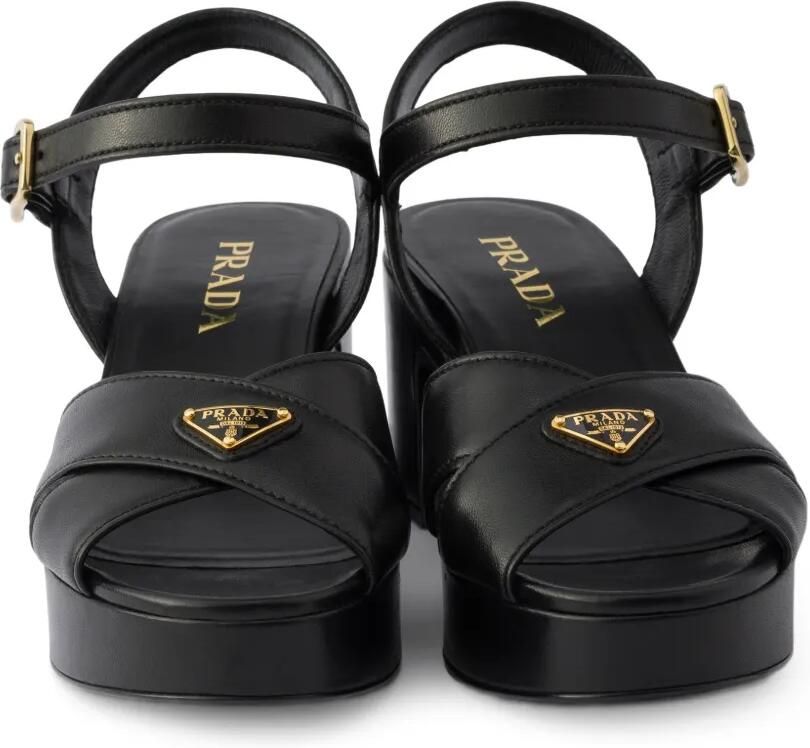 Prada Nappa leren sandalen met plateauzool Zwart - Foto 2