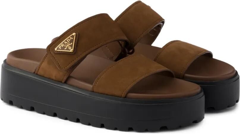 Prada Nubuck slippers Bruin - Foto 5