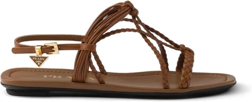 Prada Platte leren sandalen Bruin