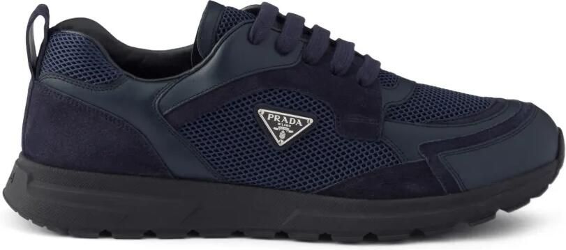 Prada Prax leren en stoffen sneakers Blauw