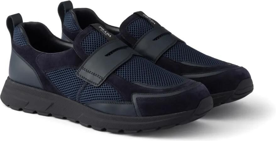 Prada Prax mesh canvas en leren loafers Blauw - Foto 3