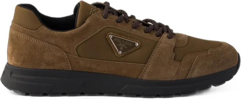 Prada Prax suède en Re-Nylon sneakers Bruin