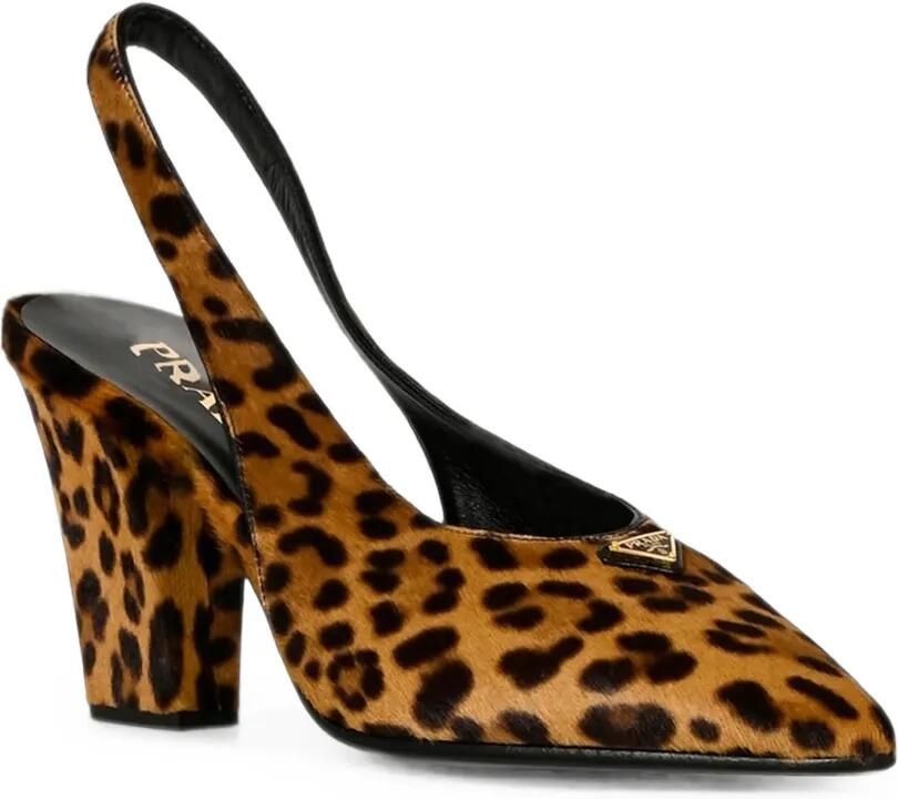 Prada printed leather slingback pumps Bruin - Foto 3