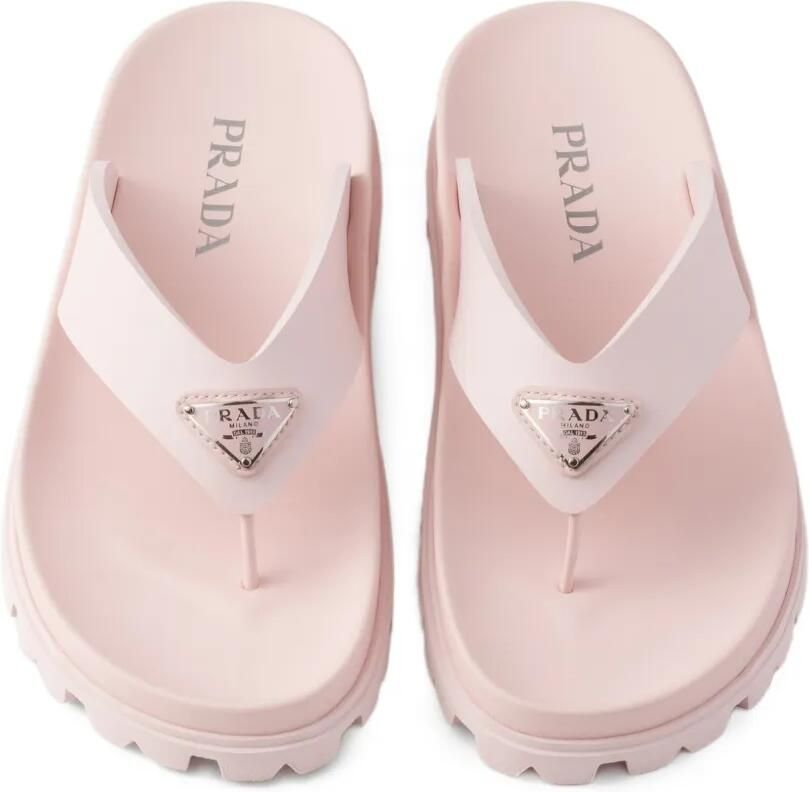 Prada Sandalen met driehoekig logo en bandje Roze - Foto 2