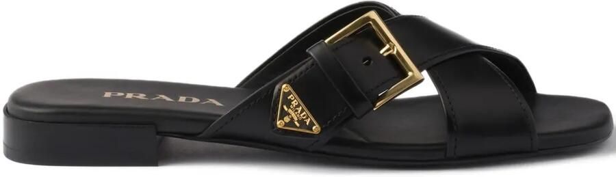 Prada Sandalen met gekruiste bandjes en gesp Zwart
