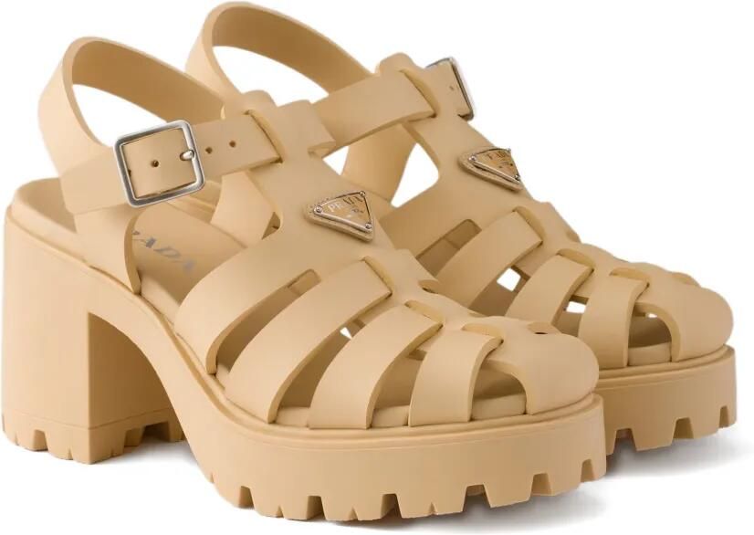 Prada Sandalen met gesp en plateauzool Beige - Foto 4