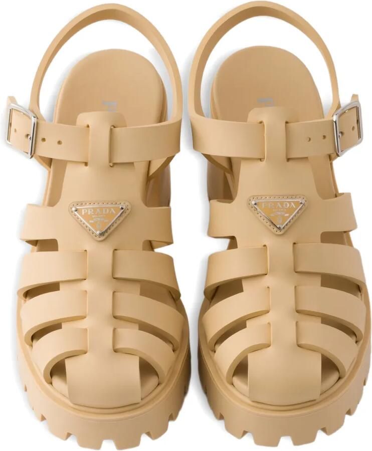Prada Sandalen met gesp en plateauzool Beige - Foto 2