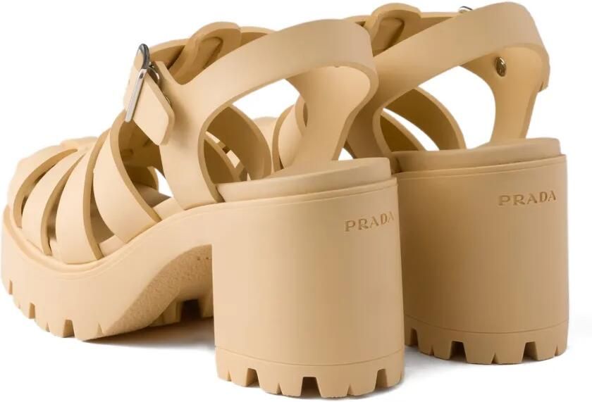 Prada Sandalen met gesp en plateauzool Beige - Foto 5