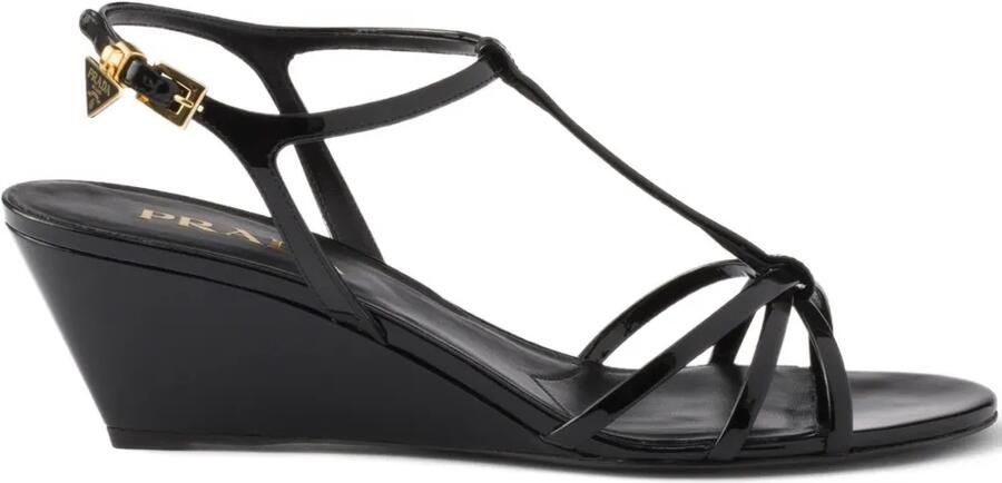 Prada Sandalen met sleehak en T-band Zwart