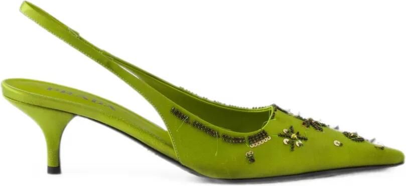 Prada Satijnen slingback pumps met borduurwerk Groen