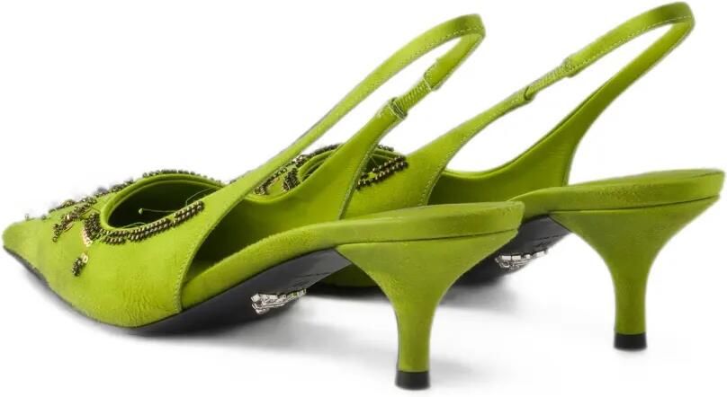 Prada Satijnen slingback pumps met borduurwerk Groen - Foto 5