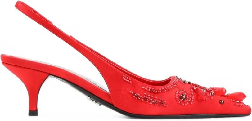 Prada Satijnen slingback pumps met borduurwerk Rood