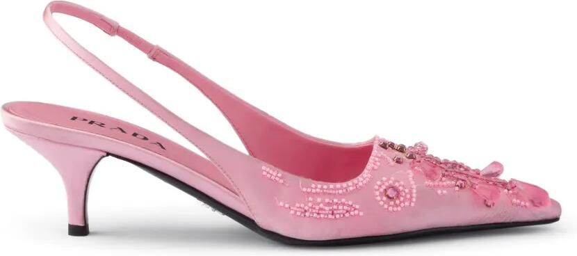 Prada Satijnen slingback pumps met borduurwerk Roze