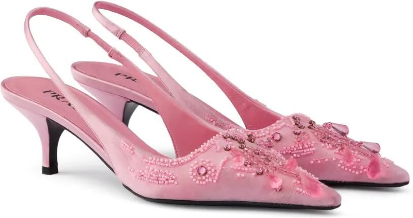 Prada Satijnen slingback pumps met borduurwerk Roze - Foto 4