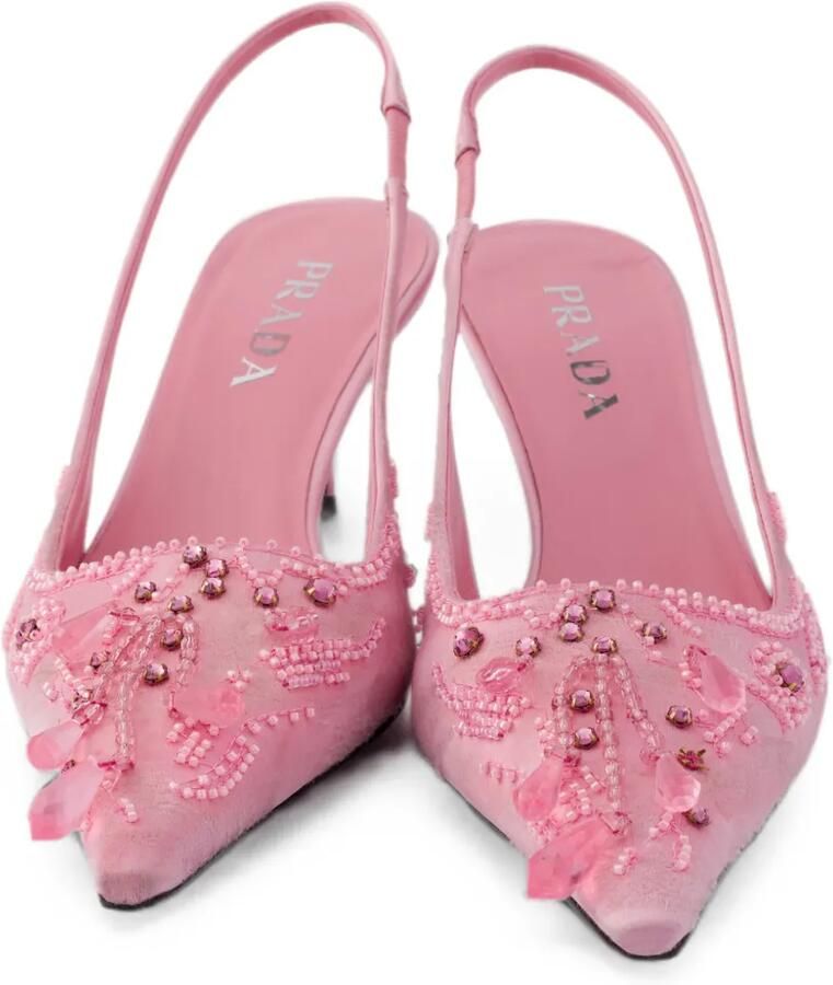 Prada Satijnen slingback pumps met borduurwerk Roze - Foto 2