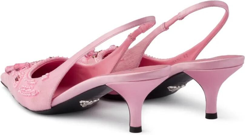 Prada Satijnen slingback pumps met borduurwerk Roze - Foto 3