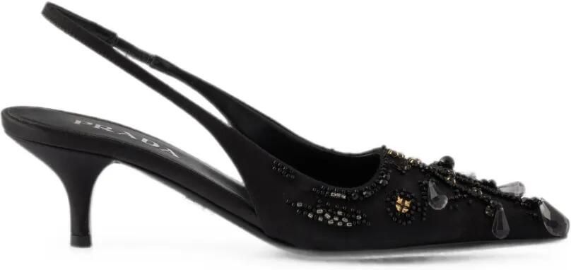 Prada Satijnen slingback pumps met borduurwerk Zwart