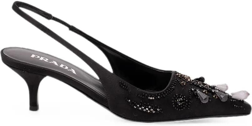 Prada Satijnen slingback pumps met borduurwerk Zwart