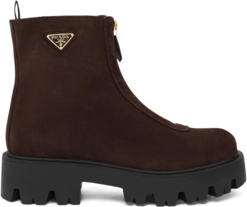 Prada Stride suede booties with zip Bruin