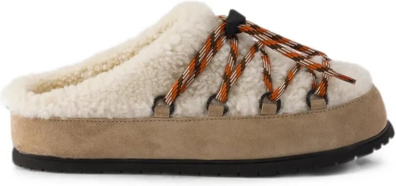 Prada Suède en lammy muiltjes Beige