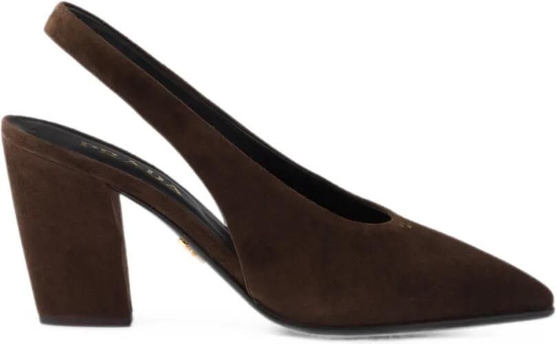 Prada Suède leren slingback pumps Bruin