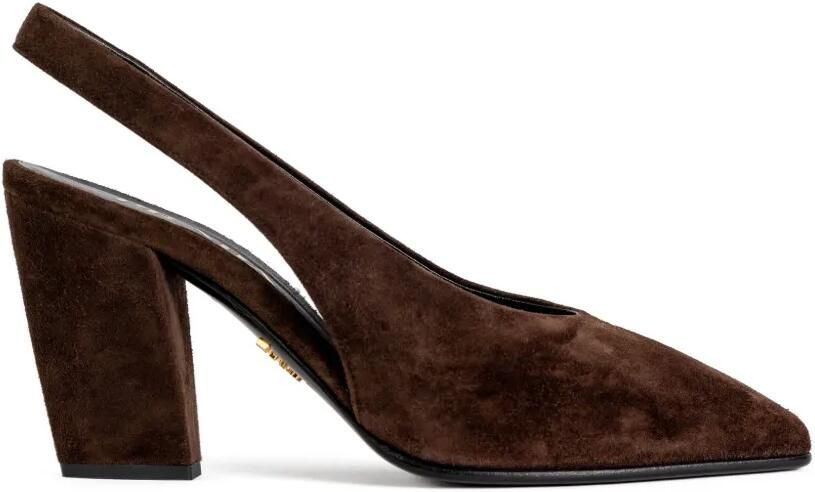 Prada Suède leren slingback pumps Bruin