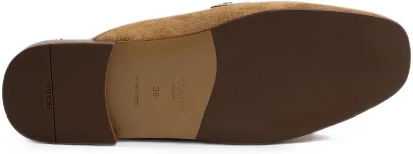 Prada Suède muiltjes met logoplakkaat Beige - Foto 5