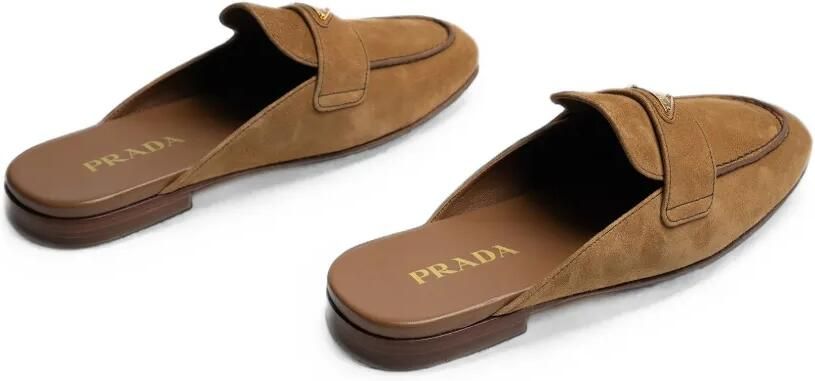 Prada Suède muiltjes met logoplakkaat Beige - Foto 4