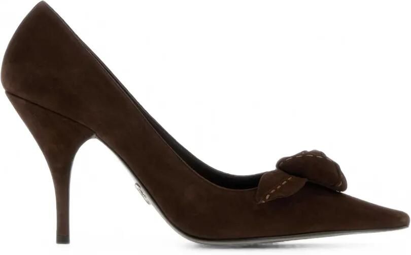 Prada Suède pumps met strikdetail Bruin