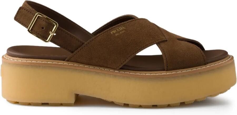 Prada Suède sandalen met gesp Bruin